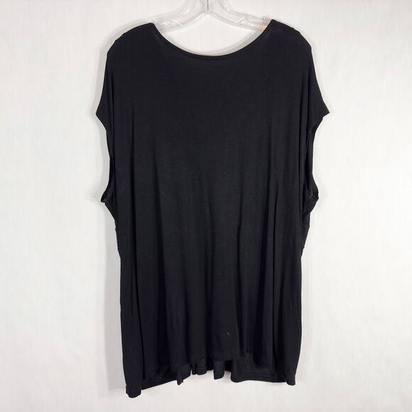 Lane Bryant Plus Size 26 28 Top Black Beaded Short Sleeve V Neck‎ Stretch 1057 - Picture 2 of 9